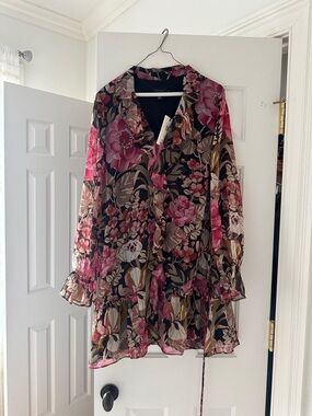 Ted Baker Black Midi Dress with Pink Floral Print